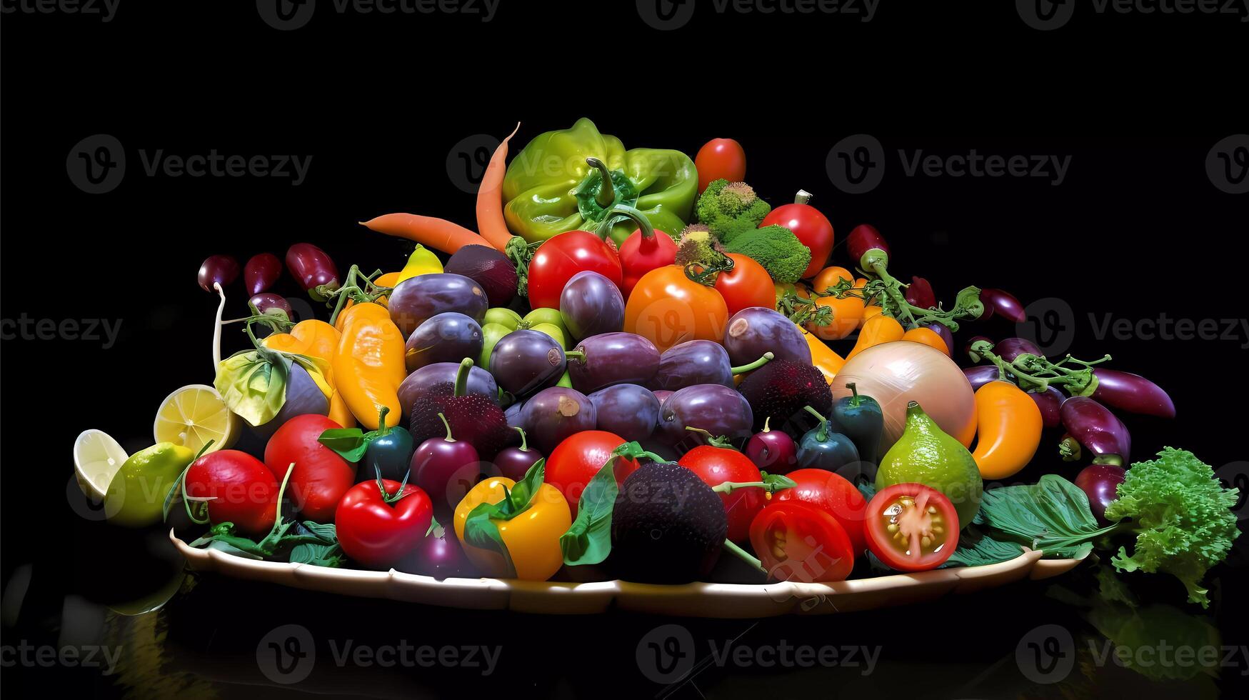 Health food for fitness concept with immune boosting properties with fruit, vegetables, herbs, spice, grains, and pulses. High in anthocyanins, antioxidants, smart carbs,vitamins photo