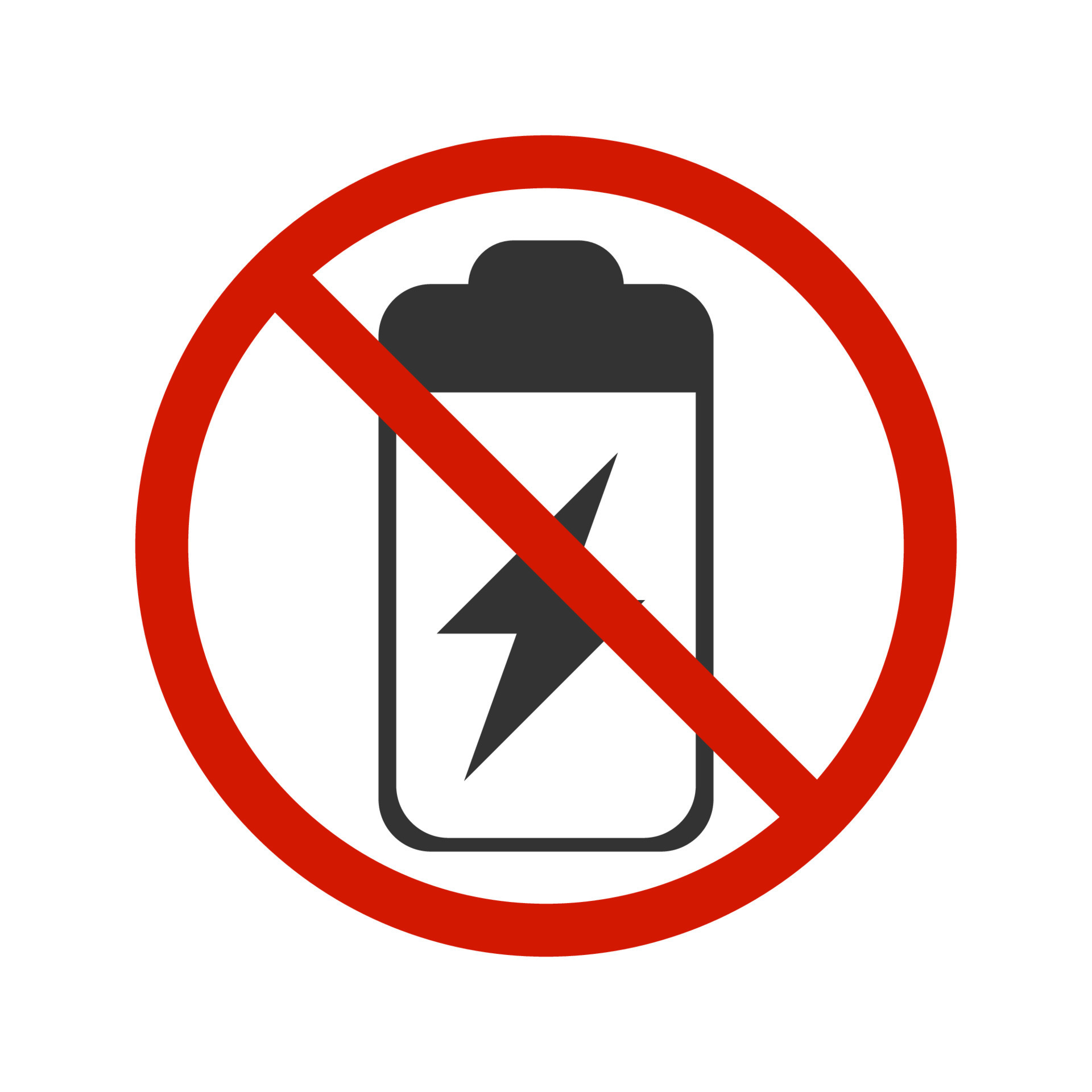 No battery icon or logo. Forbidden, using battery is not allowed.vector