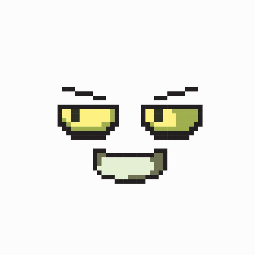 evil laugh face in pixel art style vector