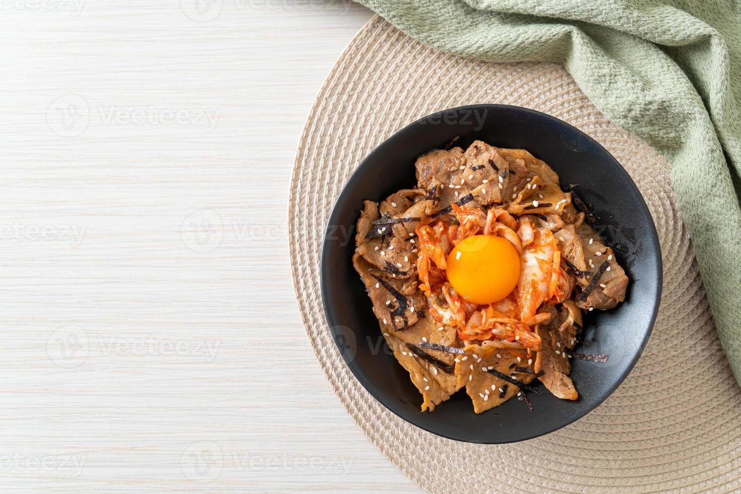 pork bulgogi rice bowl with kimchi and Korean pickled egg 22346954
