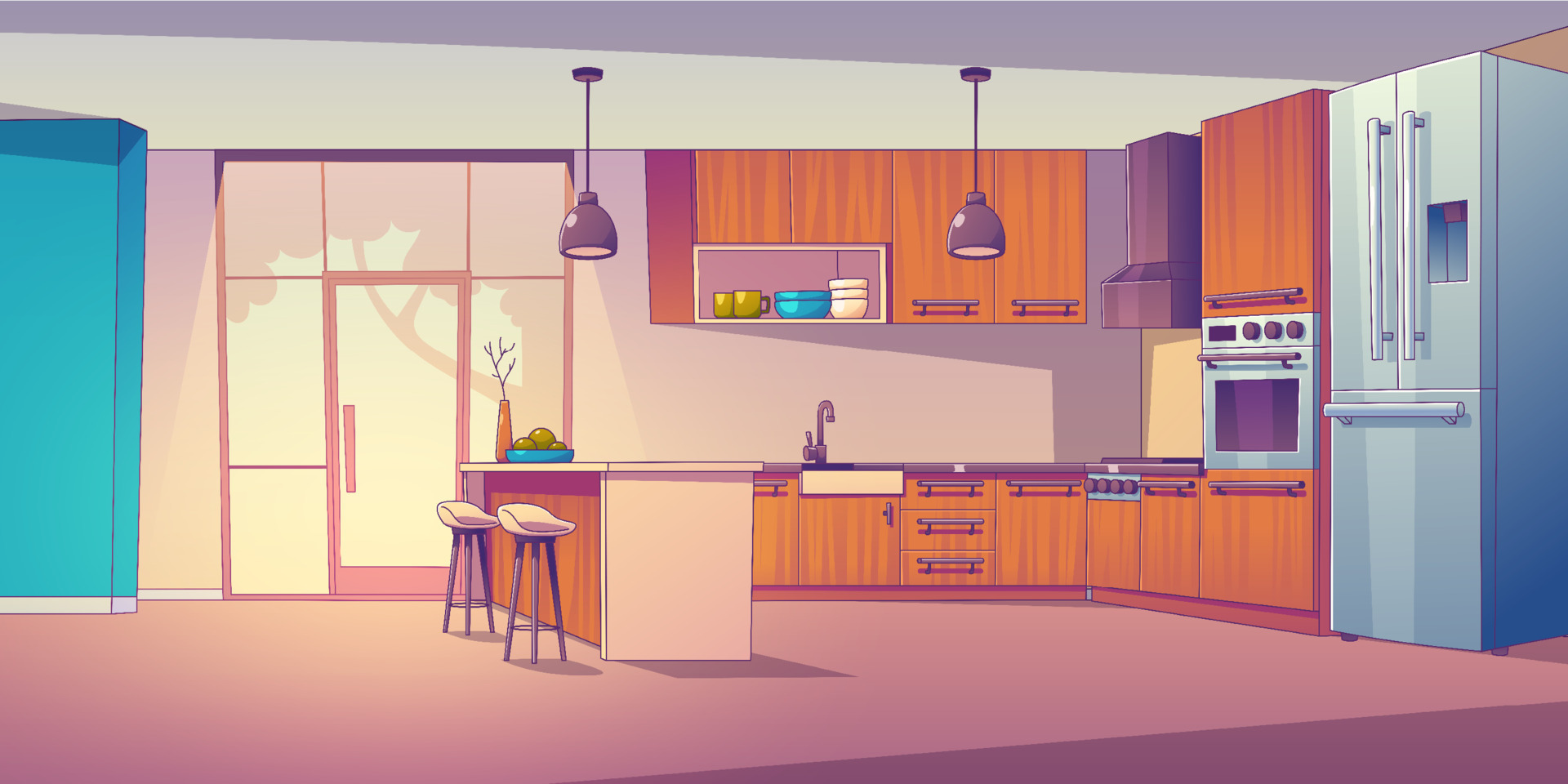 Kitchen room vector cartoon interior illustration 22347029 Vector Art
