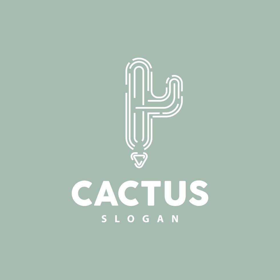 Cactus Logo, Desert Green Plant Vector, Simple Design Elegant Line Style, Icon Illustration Symbol vector