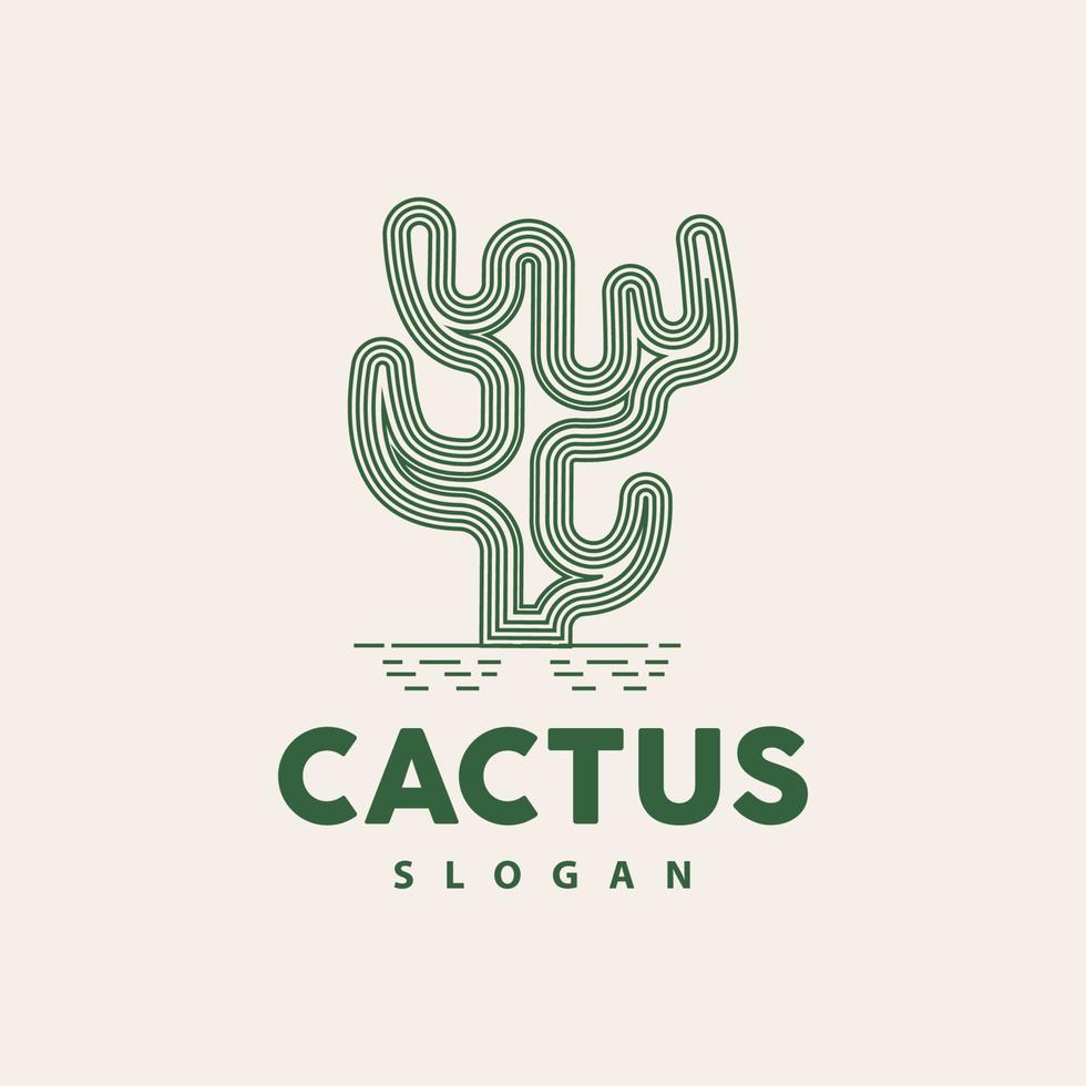 Cactus Logo, Desert Green Plant Vector, Simple Design Elegant Line Style, Icon Illustration Symbol vector