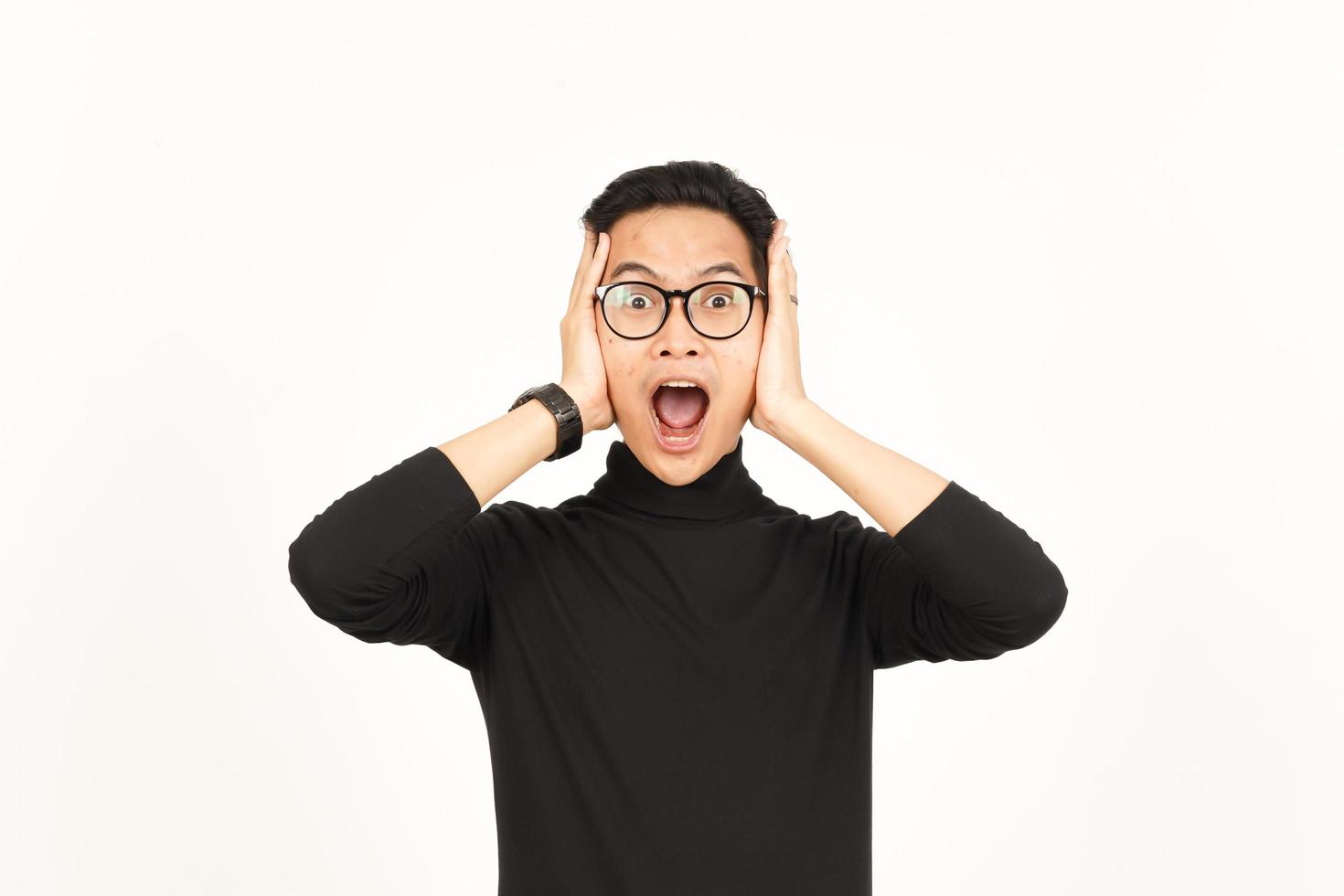 Shocked WOW Face Expression Of Handsome Asian Man Isolated On White Background photo