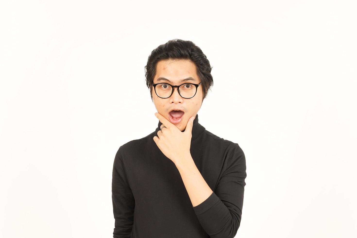 Shocked WOW Face Expression Of Handsome Asian Man Isolated On White Background photo