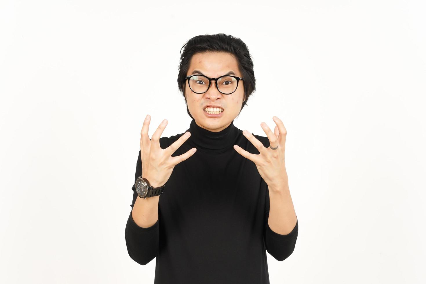 Angry face Expression Of Handsome Asian Man Isolated On White Background photo