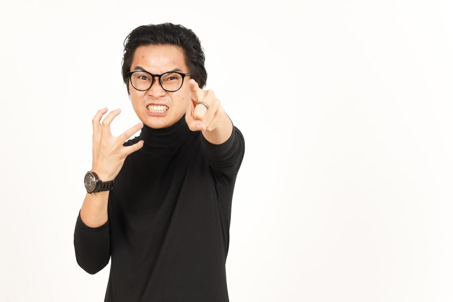 Angry screaming and Pointing at you Of Handsome Asian Man Isolated On White Background photo