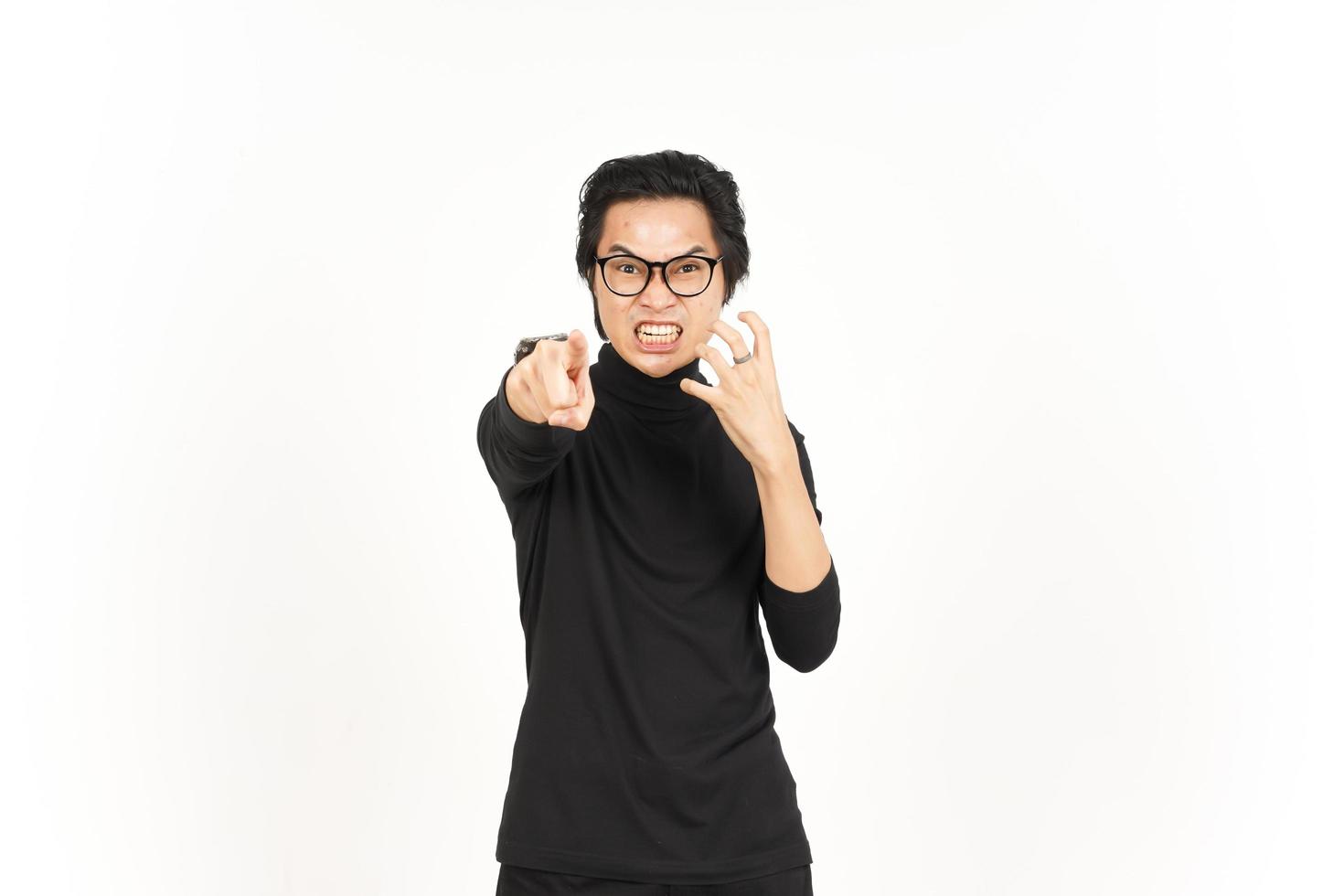 Angry screaming and Pointing at you Of Handsome Asian Man Isolated On White Background photo