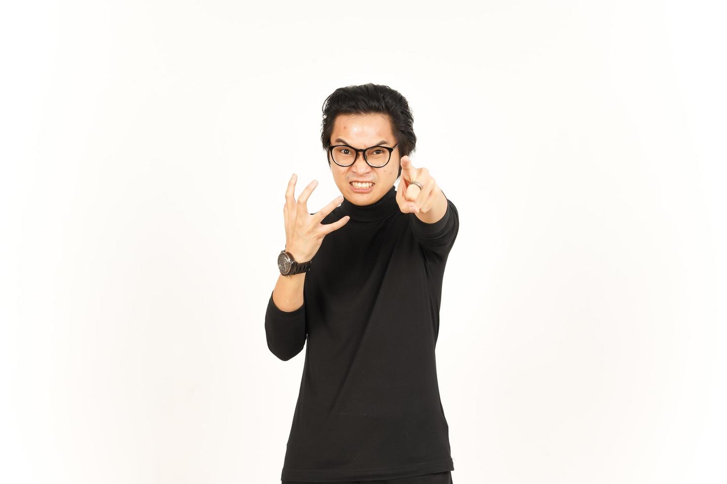 Angry screaming and Pointing at you Of Handsome Asian Man Isolated On White Background photo
