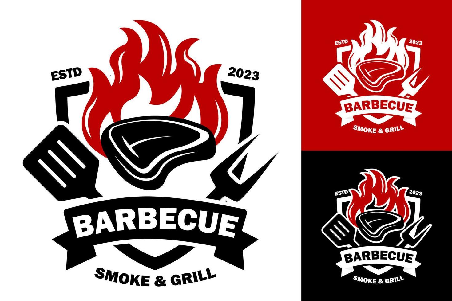 steak barbecue steakhouse bbq grill bar meat restaurant emblem logo template label design vector