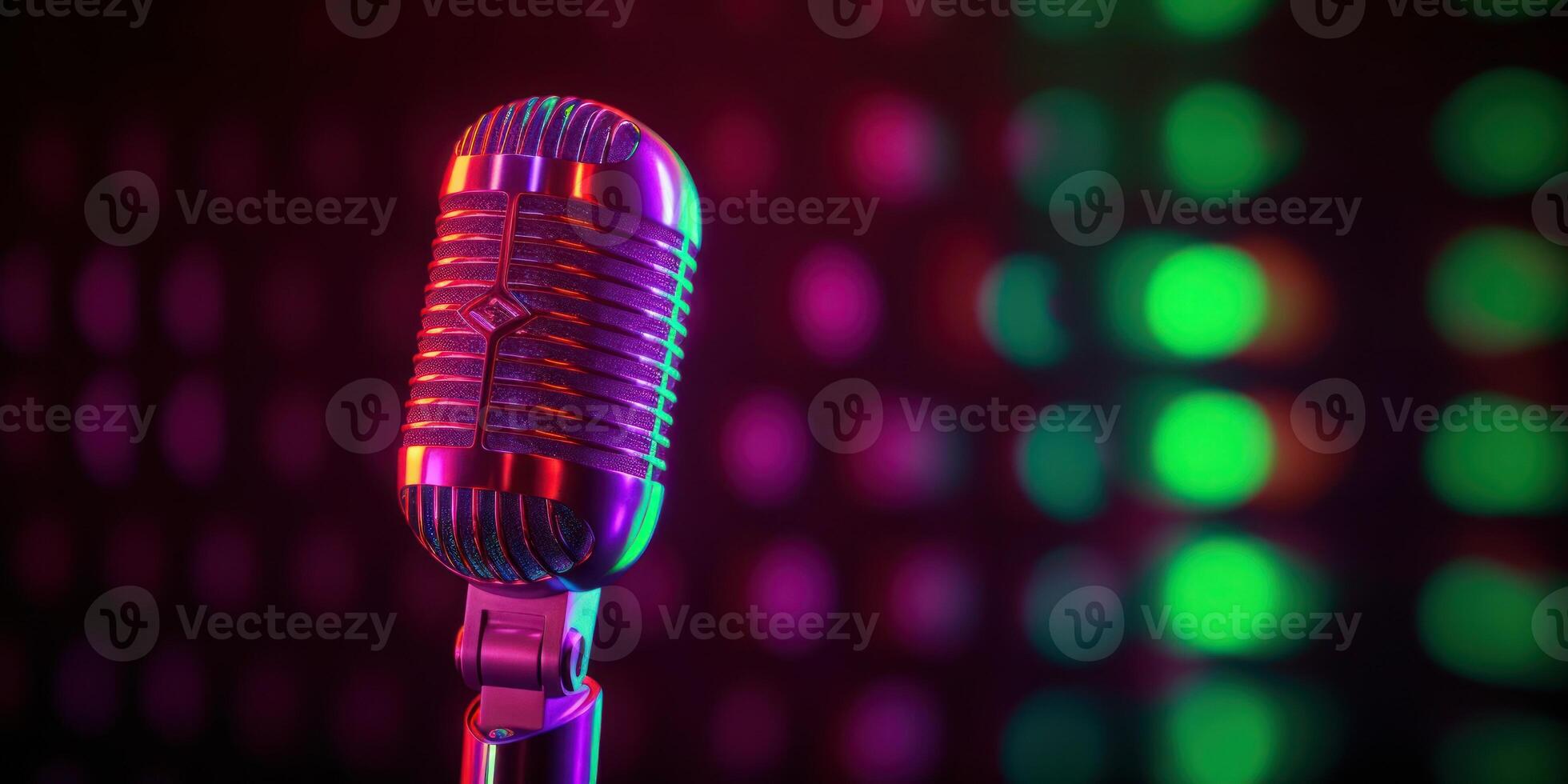 Studio Podcast Microphone on Blurry Neon Background photo