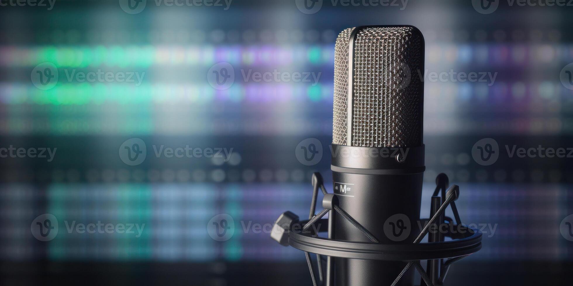 Studio Podcast Microphone with Audio Software Background photo