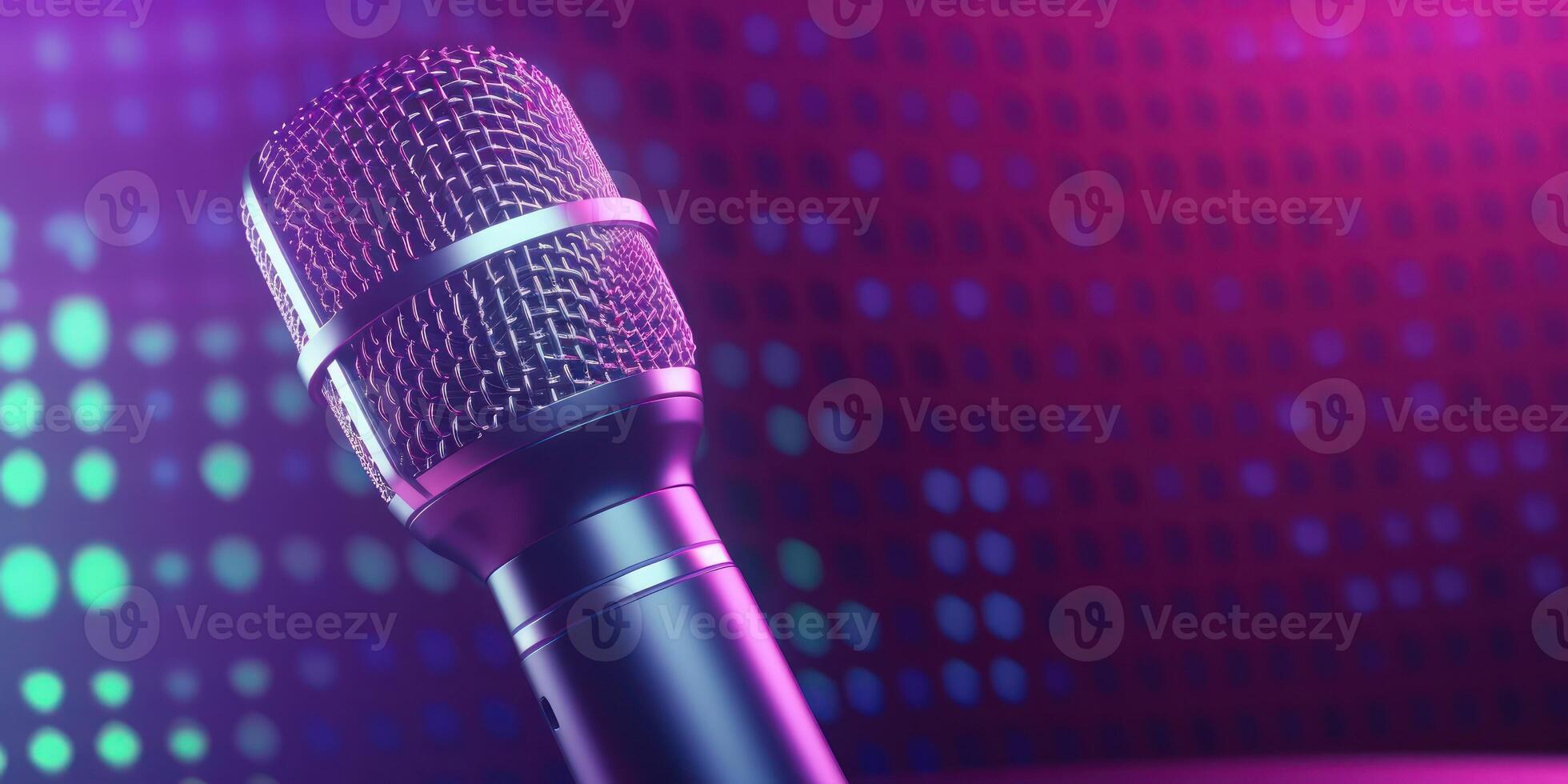 Studio Podcast Microphone on Blurry Neon Background photo