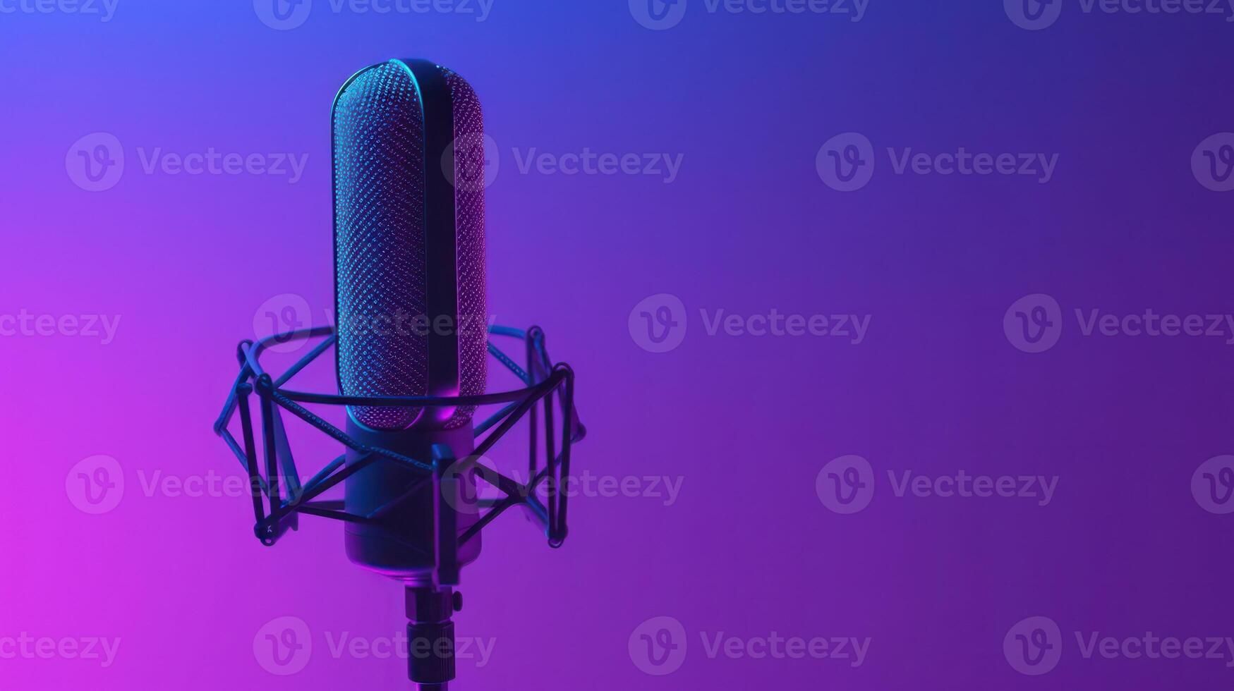 Studio Podcast Microphone on Gradient Neon Background photo