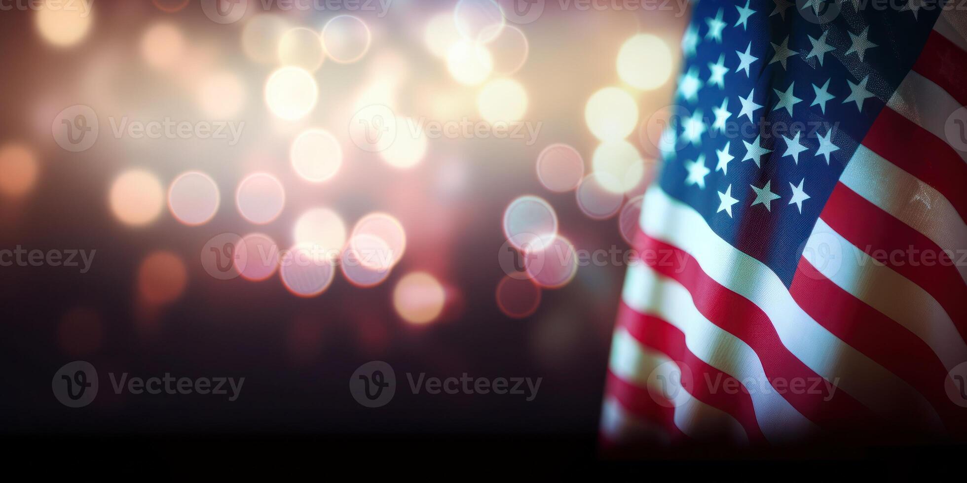 American flag with bokeh background photo
