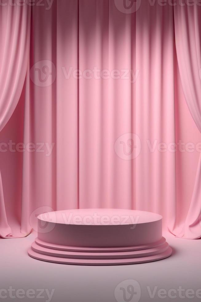 Empty pink podium with curtains for product display photo