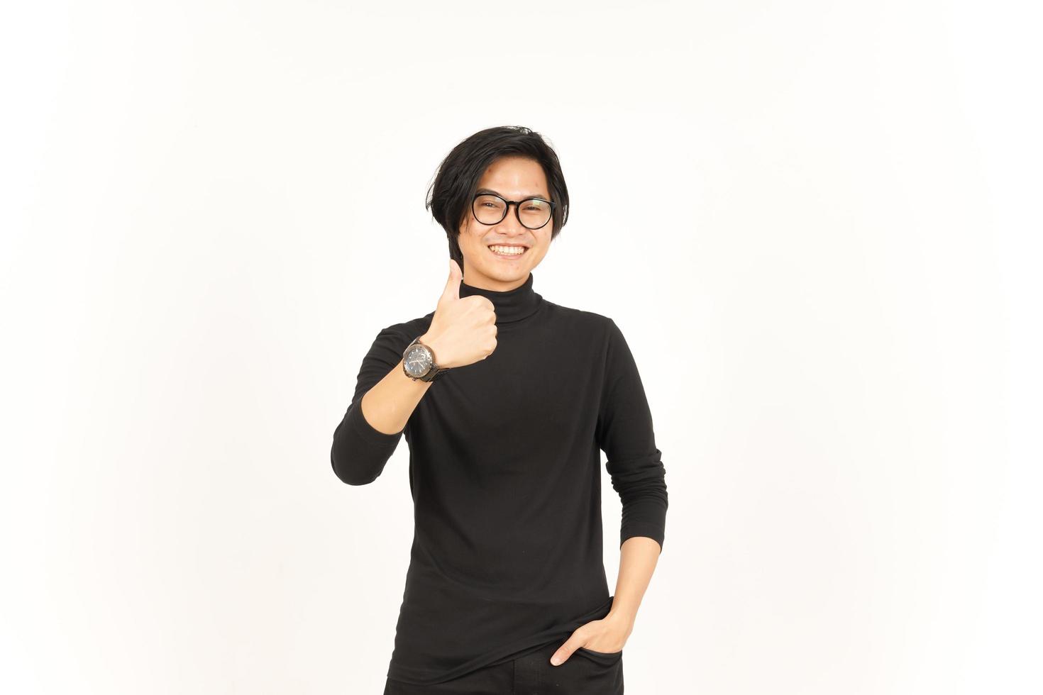 Showing Thumbs Up Of Handsome Asian Man Isolated On White Background photo