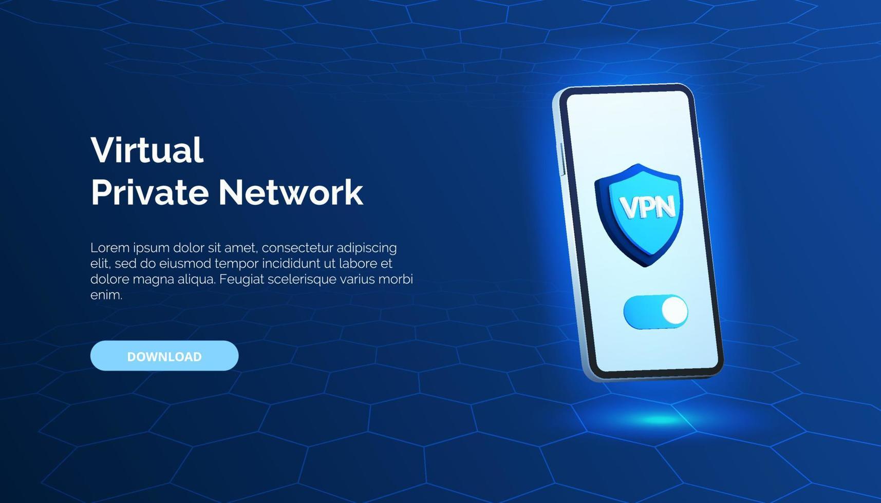 Smartphone with a shield VPN symbolizing the security and privacy of data accessed through it. Blue neon banner background for cyberspace and cloud technology. Symbol of online safety. vector