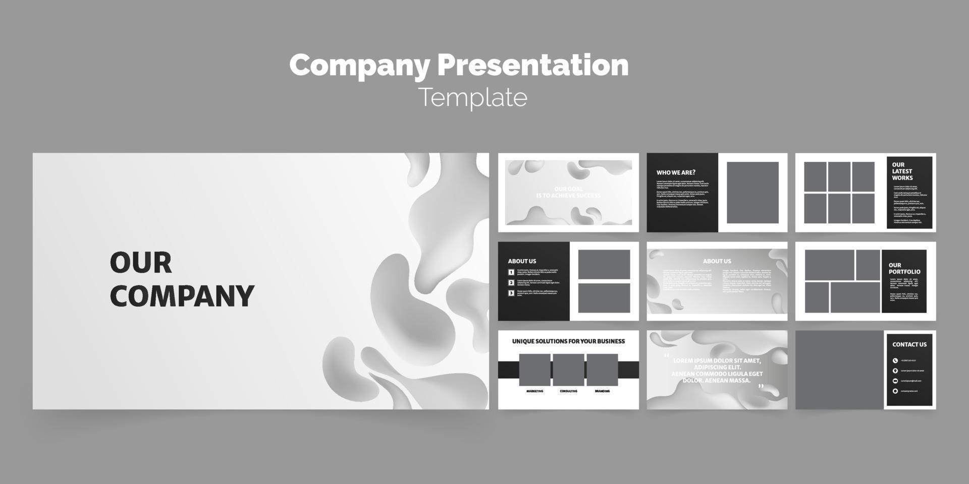 The set includes templates for presentations, reports, and portfolios. Modern and trendy abstract 3D and fluid designs feature geometric shapes and gradients for use in corporate identity, marketing vector