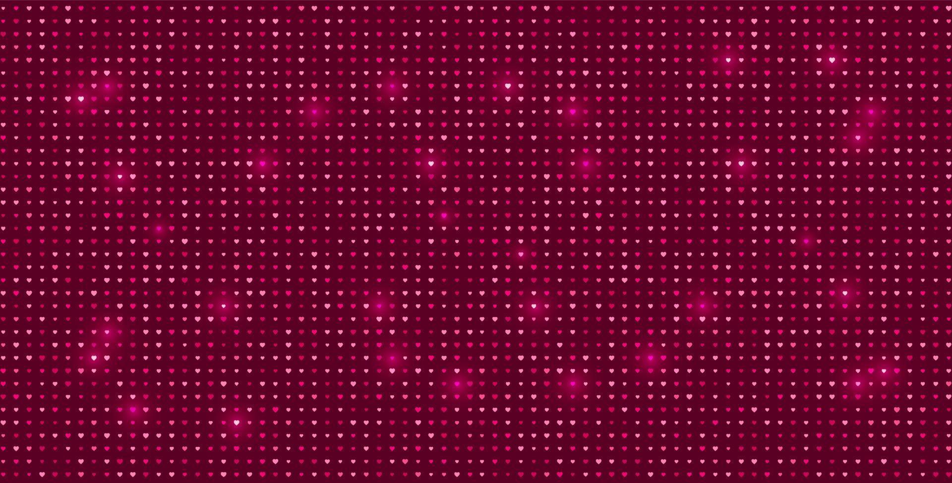 Geometric pattern with a pink and red texture. It is a symbol of love and romance, with a polygonal hearts mosaic featuring elements of light and dark. Glowing particles background for banners vector