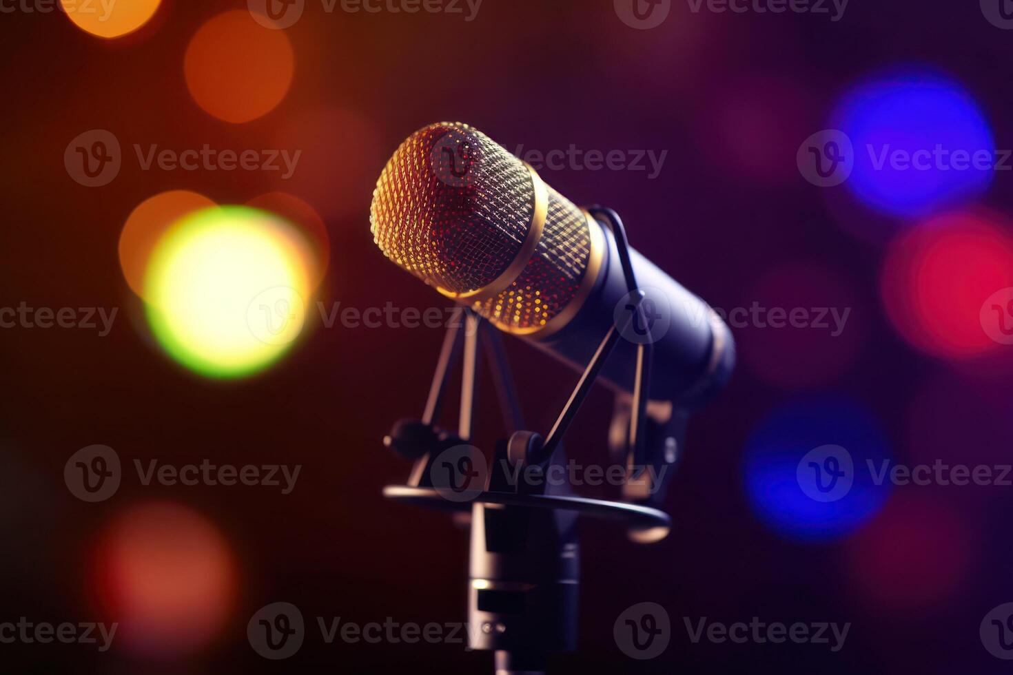 Studio Podcast Microphone on Blurry Neon Background 22347600 Stock Photo at Vecteezy
