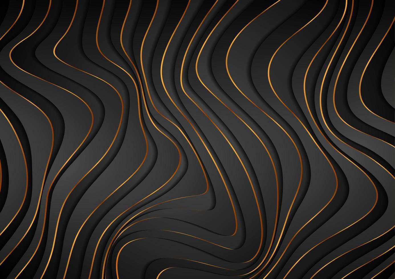 Black and golden curved waves abstract luxury background vector