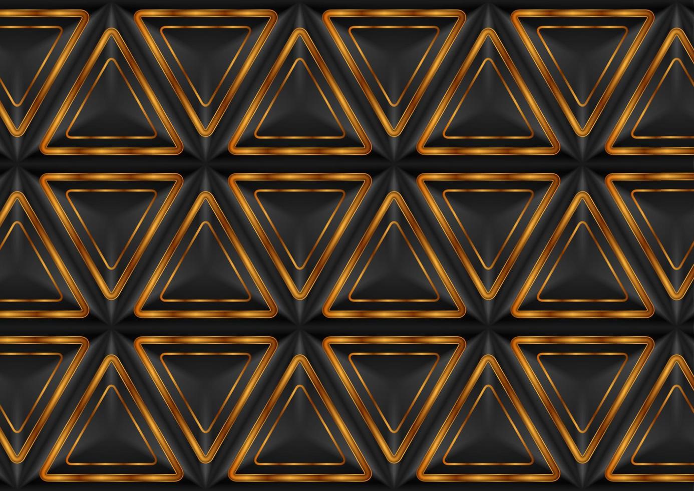 Black abstract tech background with golden triangles vector