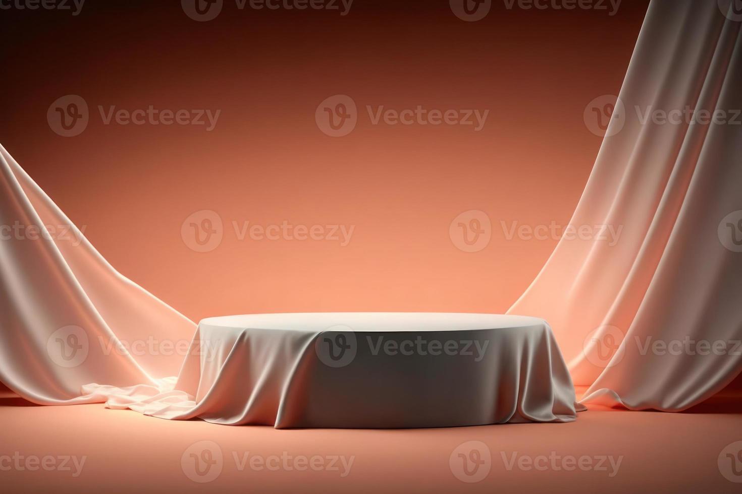 Empty podium covered with curtain on dark background photo
