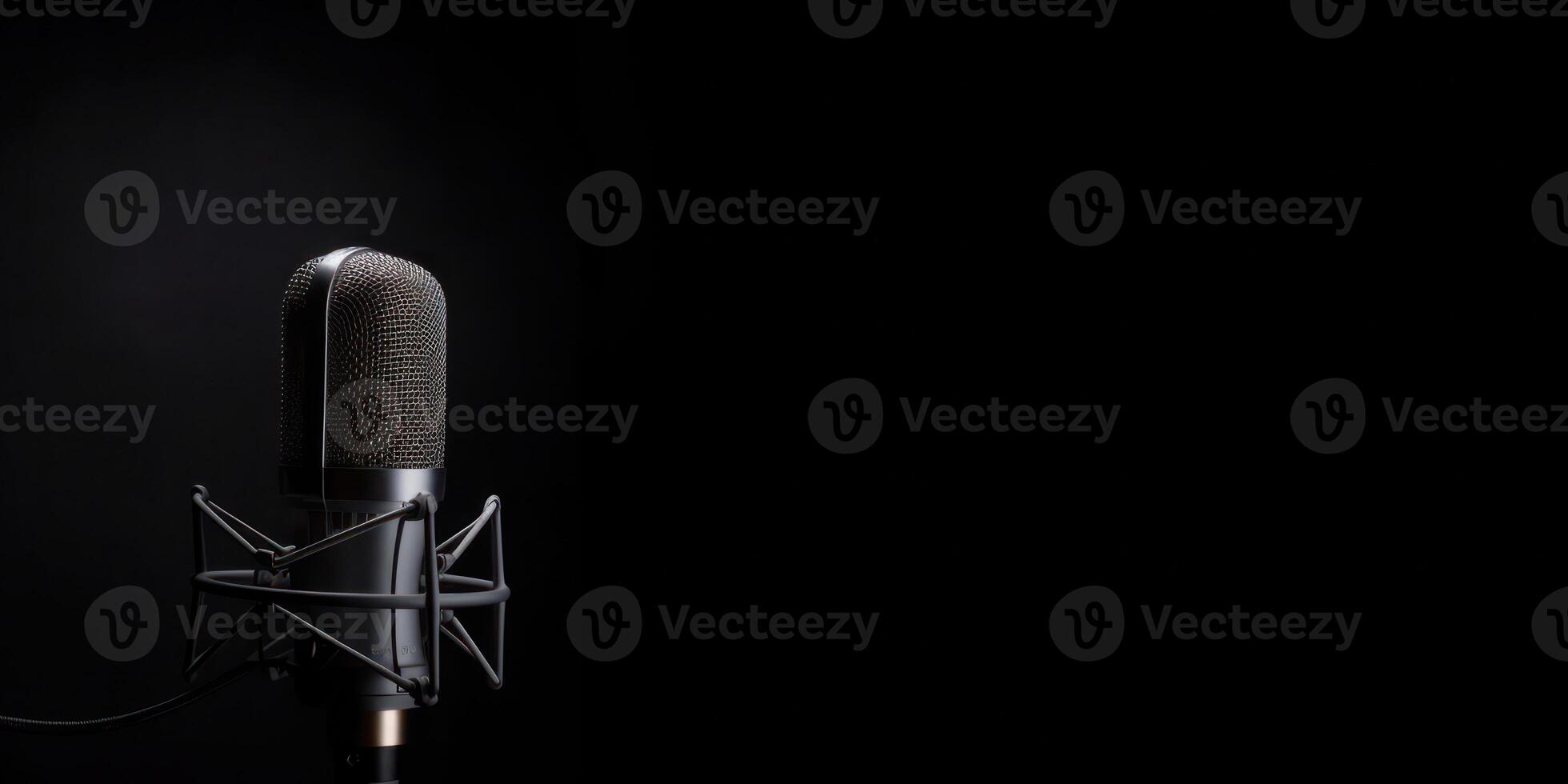 Studio Podcast Microphone on Dark Background photo