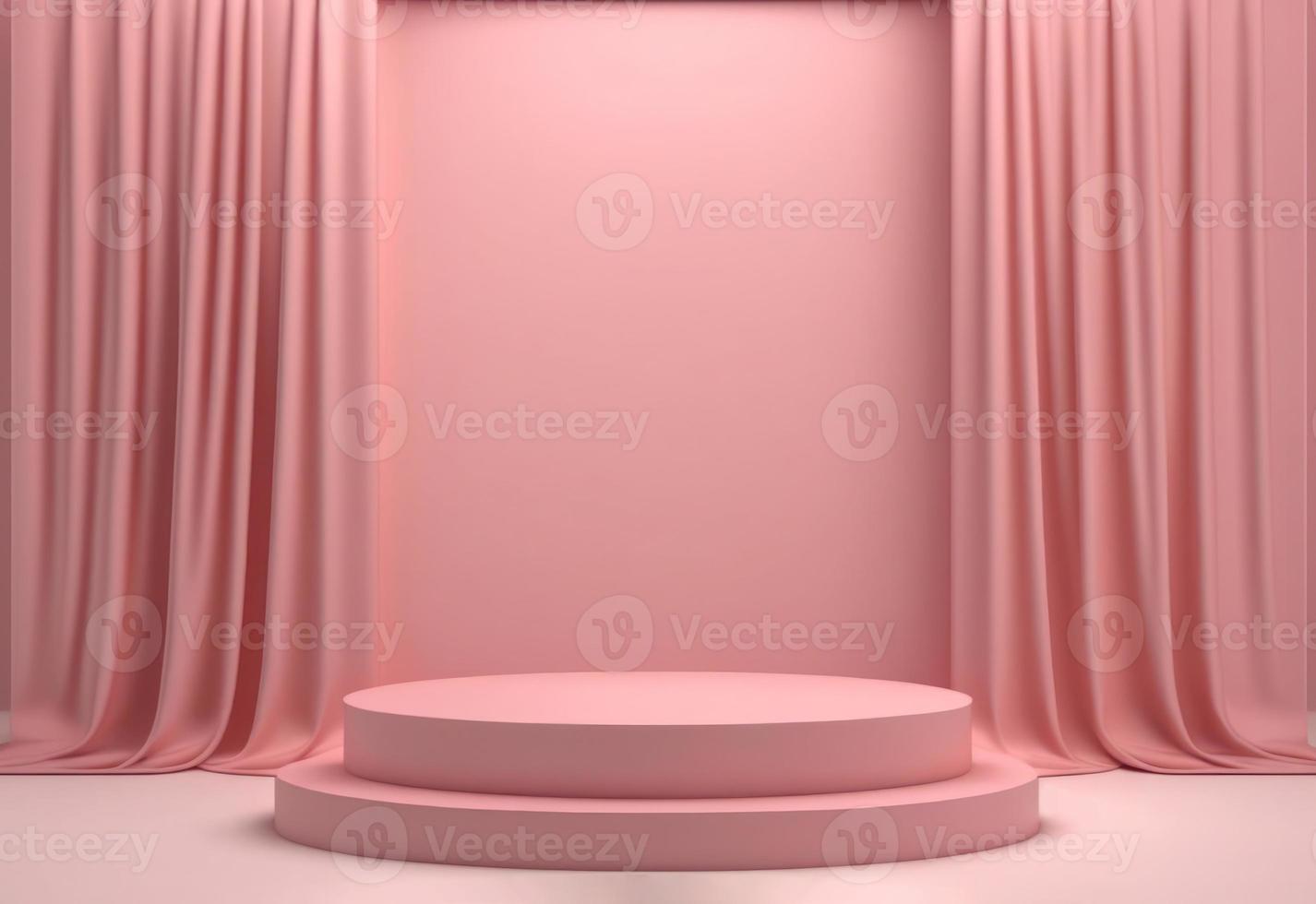 Empty pink podium with curtains for product display photo