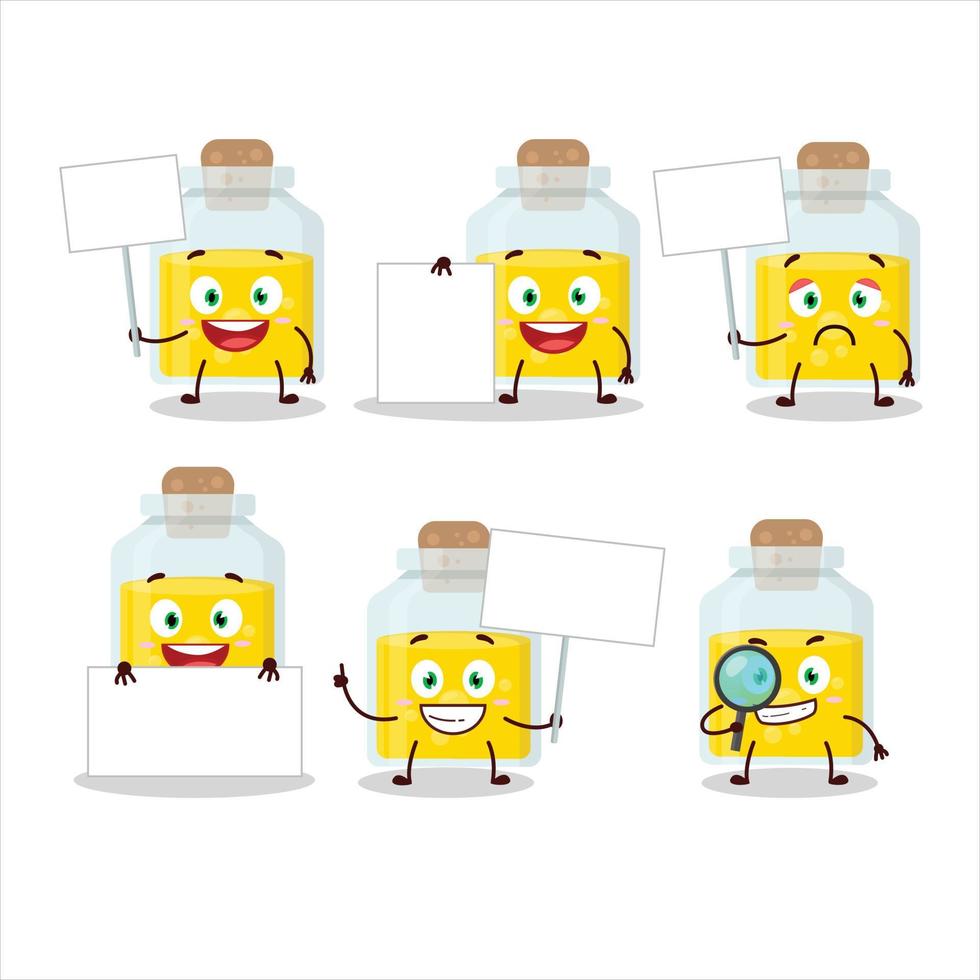 Yellow potion cartoon character bring information board vector