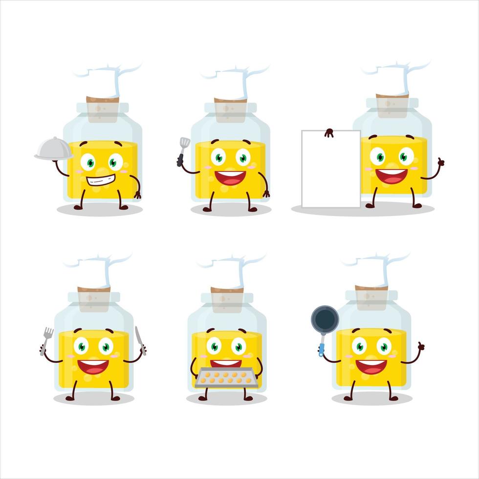 Cartoon character of yellow potion with various chef emoticons vector