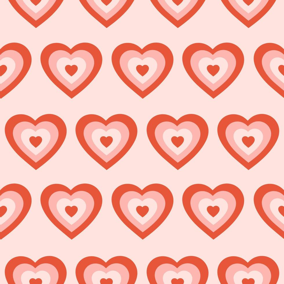 Groovy corazones románticos de patrones sin fisuras. impresión retro hippie para textiles, papel de envolver, diseño web y redes sociales en estilo años 60, 70. ilustración vectorial vector
