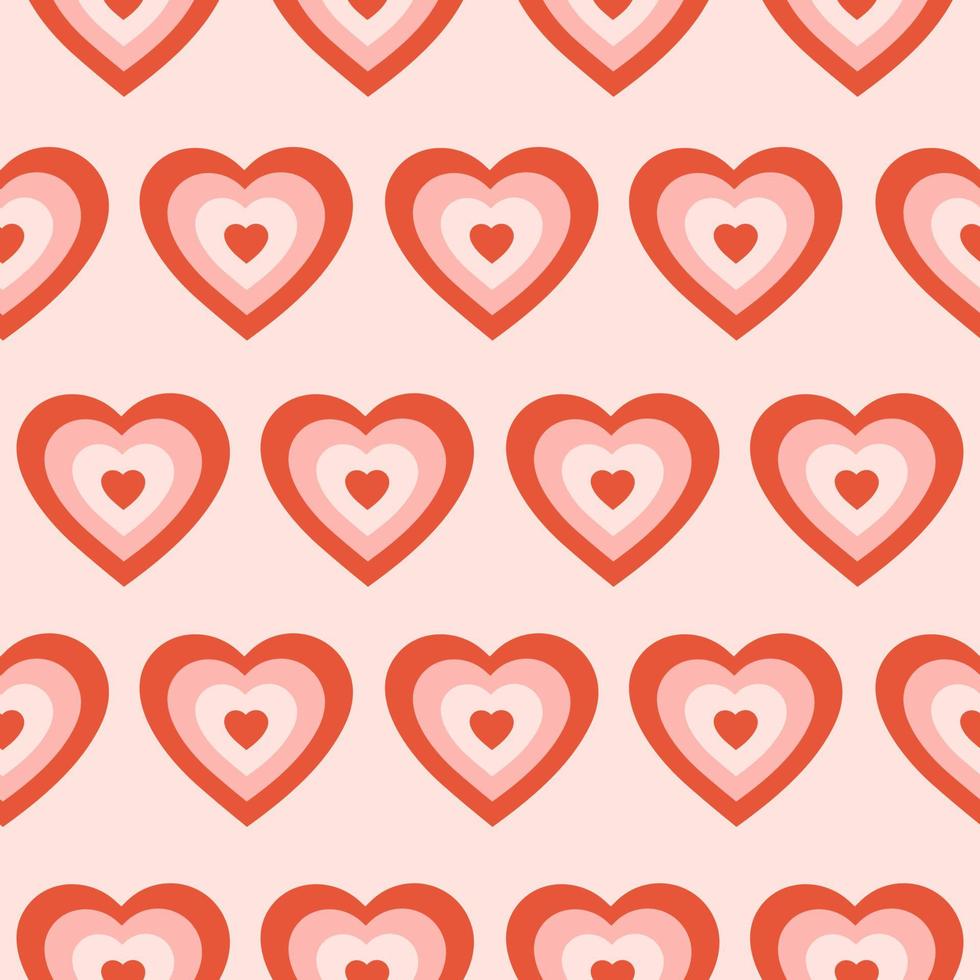 Groovy romantic hearts seamless pattern. Hippie retro print for textile, wrapping paper, web design and social media in style 60s, 70s. Vector illustration