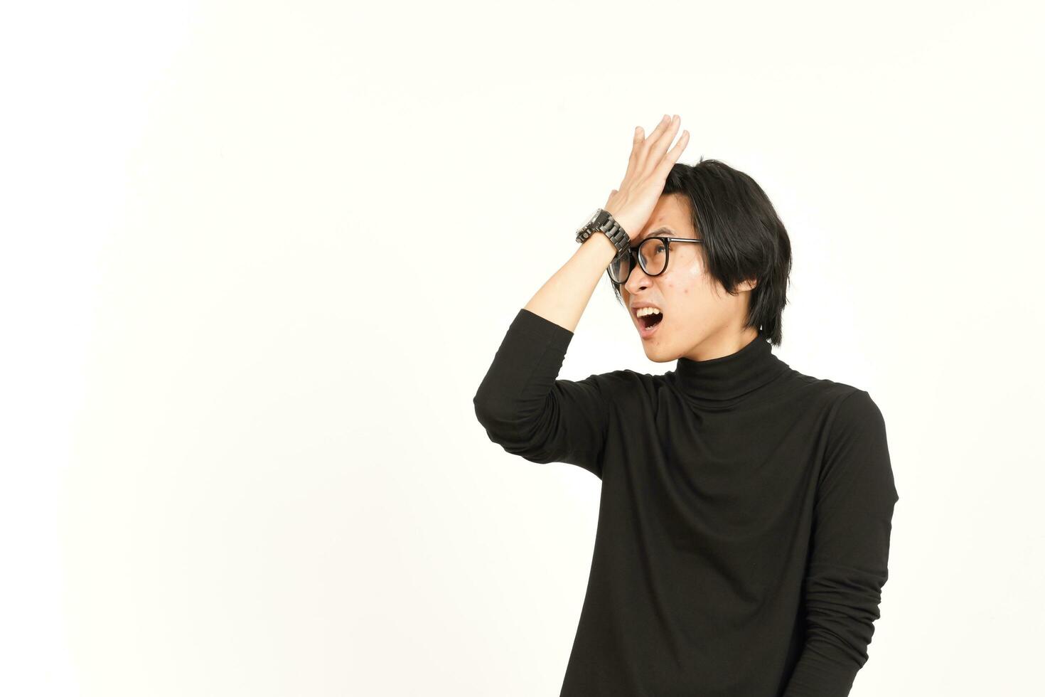 Forget something gesture Of Beautiful Asian Man Isolated On White Background photo