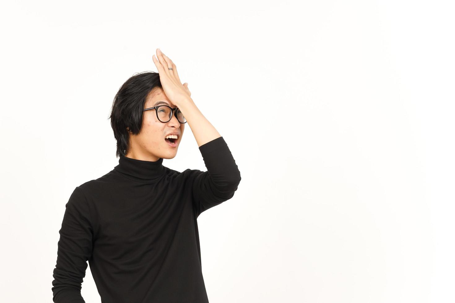 Forget something gesture Of Beautiful Asian Man Isolated On White Background photo
