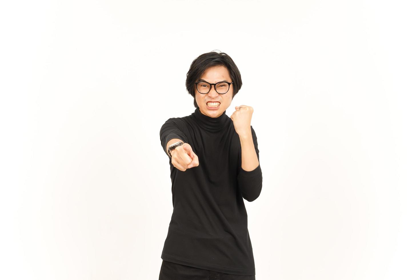 Angry and Pointing at you Of Beautiful Asian Man Isolated On White Background photo