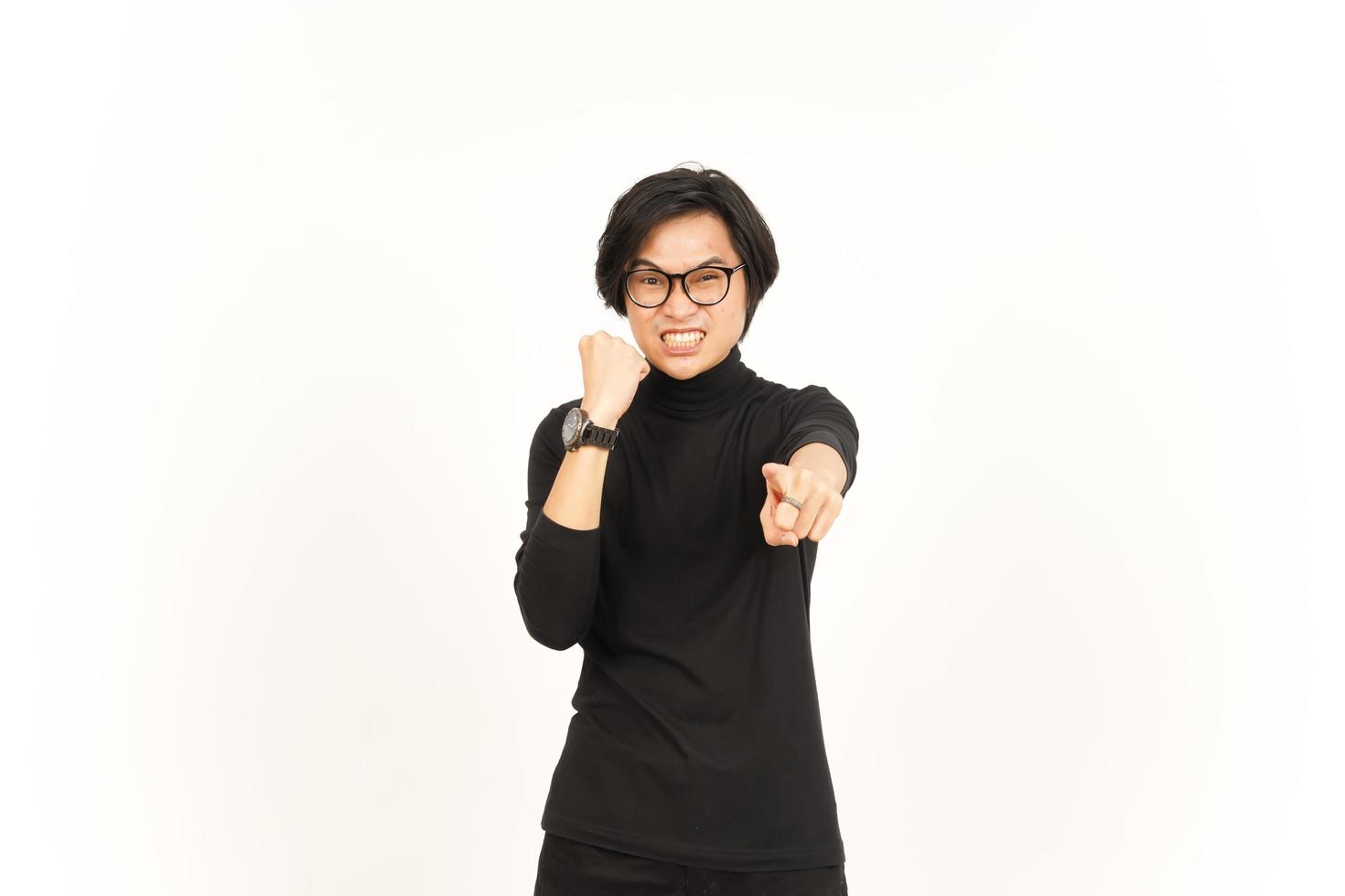 Angry and Pointing at you Of Beautiful Asian Man Isolated On White Background photo