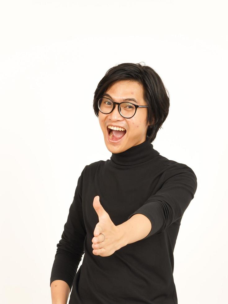 Smiling and Offering Handshake Of Beautiful Asian Man Isolated On White Background photo