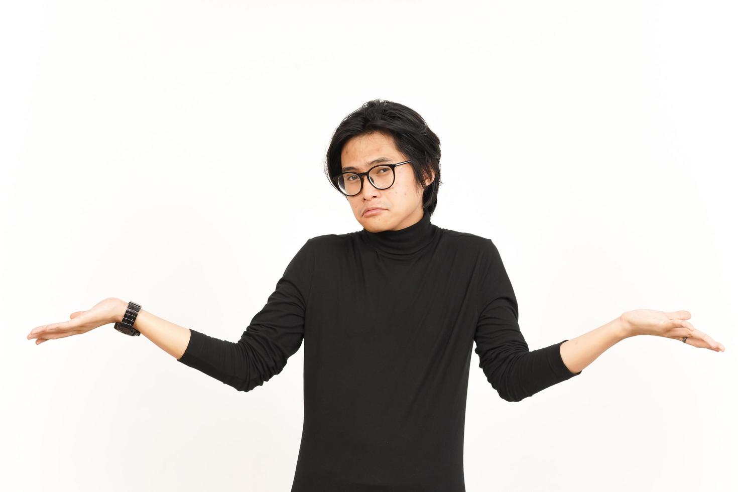 Doubt Confused, Don't know Gesture Of Beautiful Asian Man Isolated On White Background photo