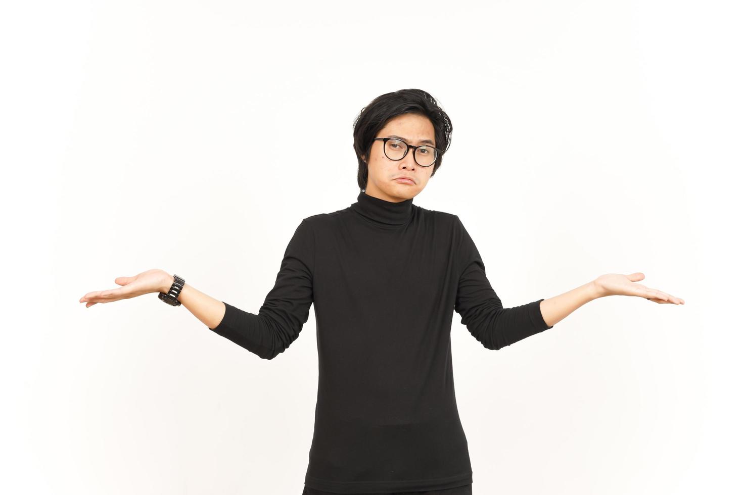 Doubt Confused, Don't know Gesture Of Beautiful Asian Man Isolated On White Background photo