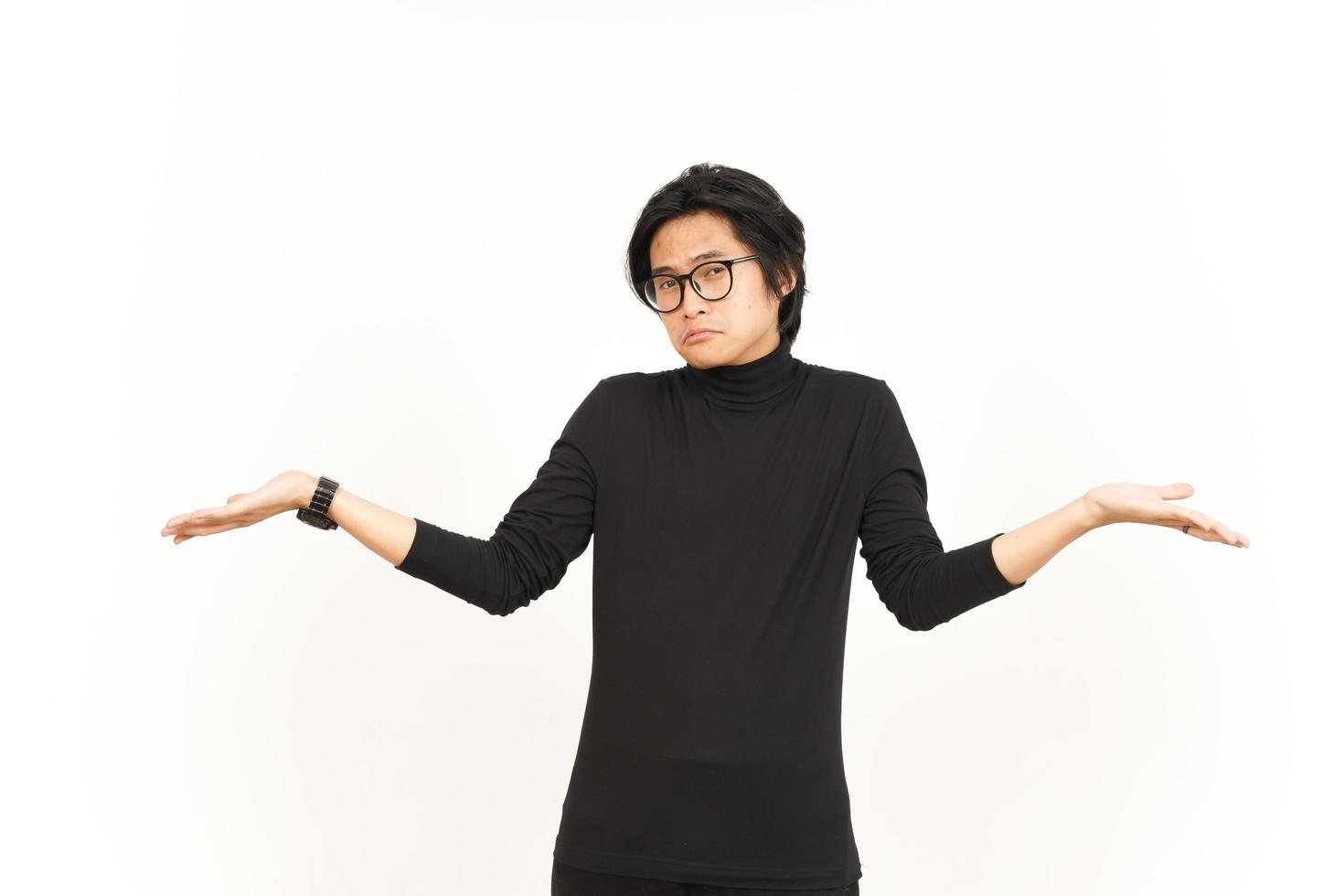 Doubt Confused, Don't know Gesture Of Beautiful Asian Man Isolated On White Background photo