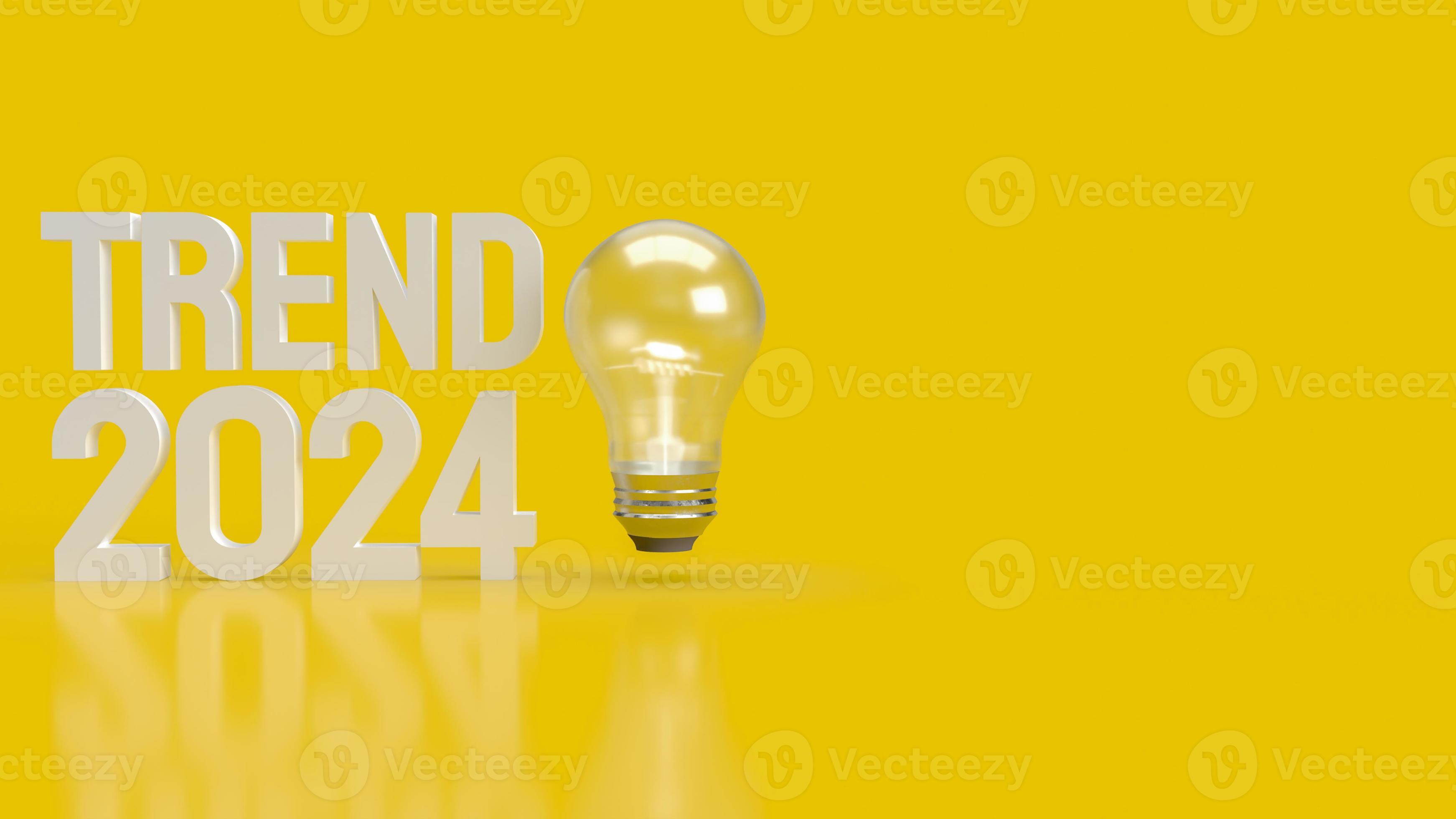 The text trend 2024 and light bulb on yellow background 3d rendering