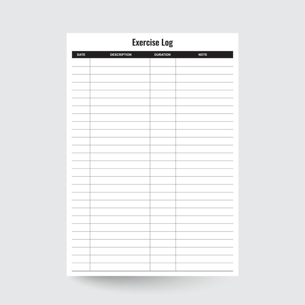 Exercise Log,Workout Log,Exercise Tracker,Exercise Planner,Exercise Log Sheet,Weekly Workout Log,Exercise Template,workout tracker,workout journal,fitness log vector