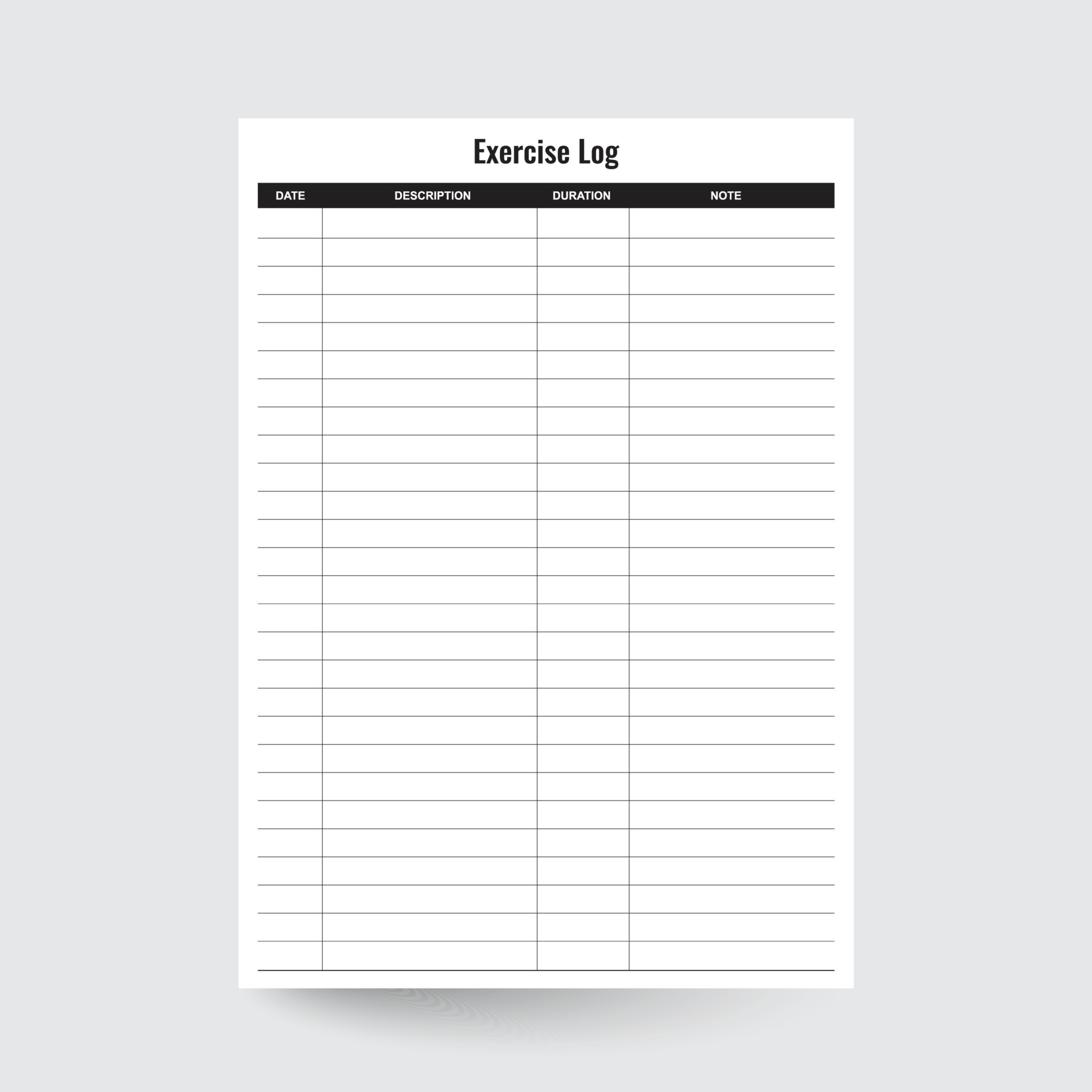 Exercise Log Sheet Weekly Workout