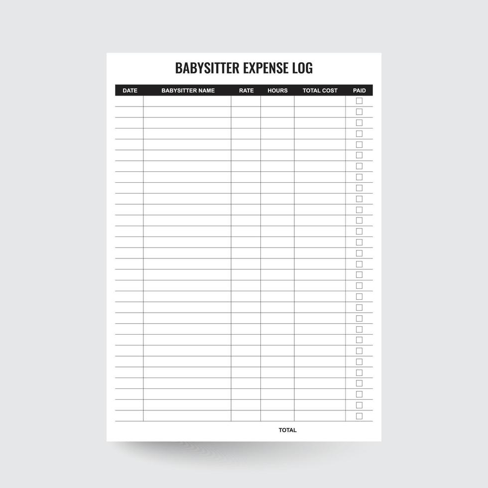 Babysitter Expense Log,Babysitter Tracker,Babysitter Expense,Nanny Expense Log,Nanny Expense,Baby Payment Log,Spending List,Child Care Form,Child Care Expenses vector