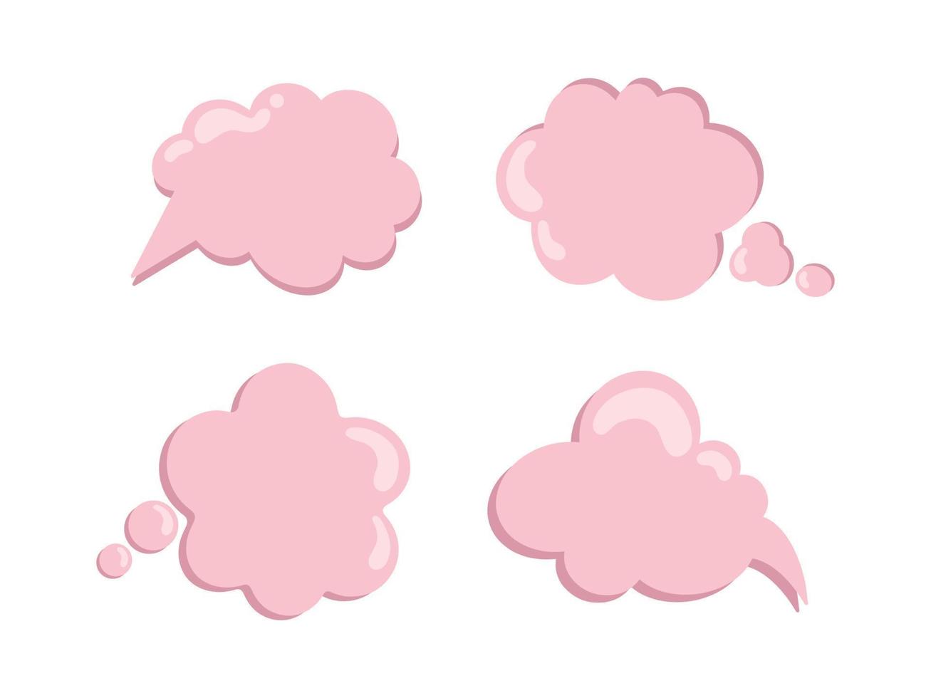 Set of pink message clouds. Pop-up message bubbles. Set of isolated vector message clouds. Cute pink message clouds.