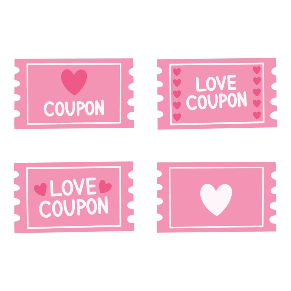 Set of pink love coupons. Coupons on the theme of love. Isolated illustration of love coupons. vector