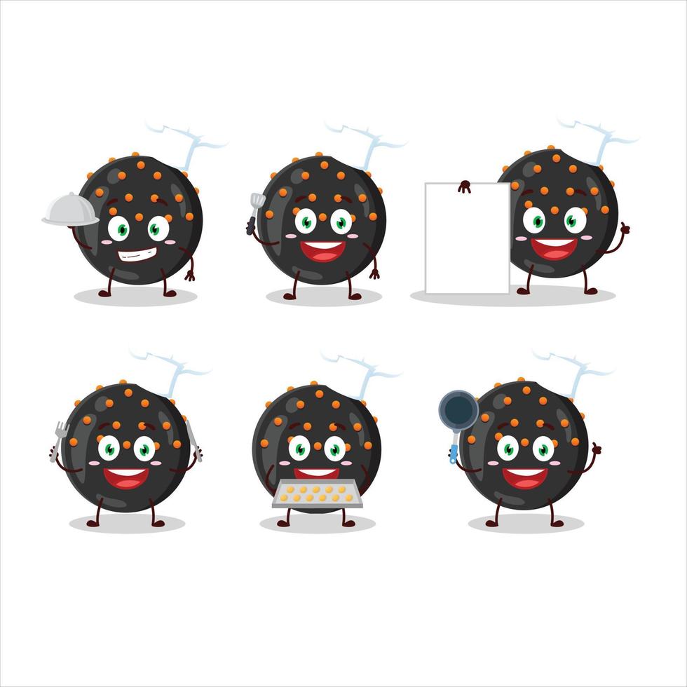 Cartoon character of halloween black candy with various chef emoticons vector