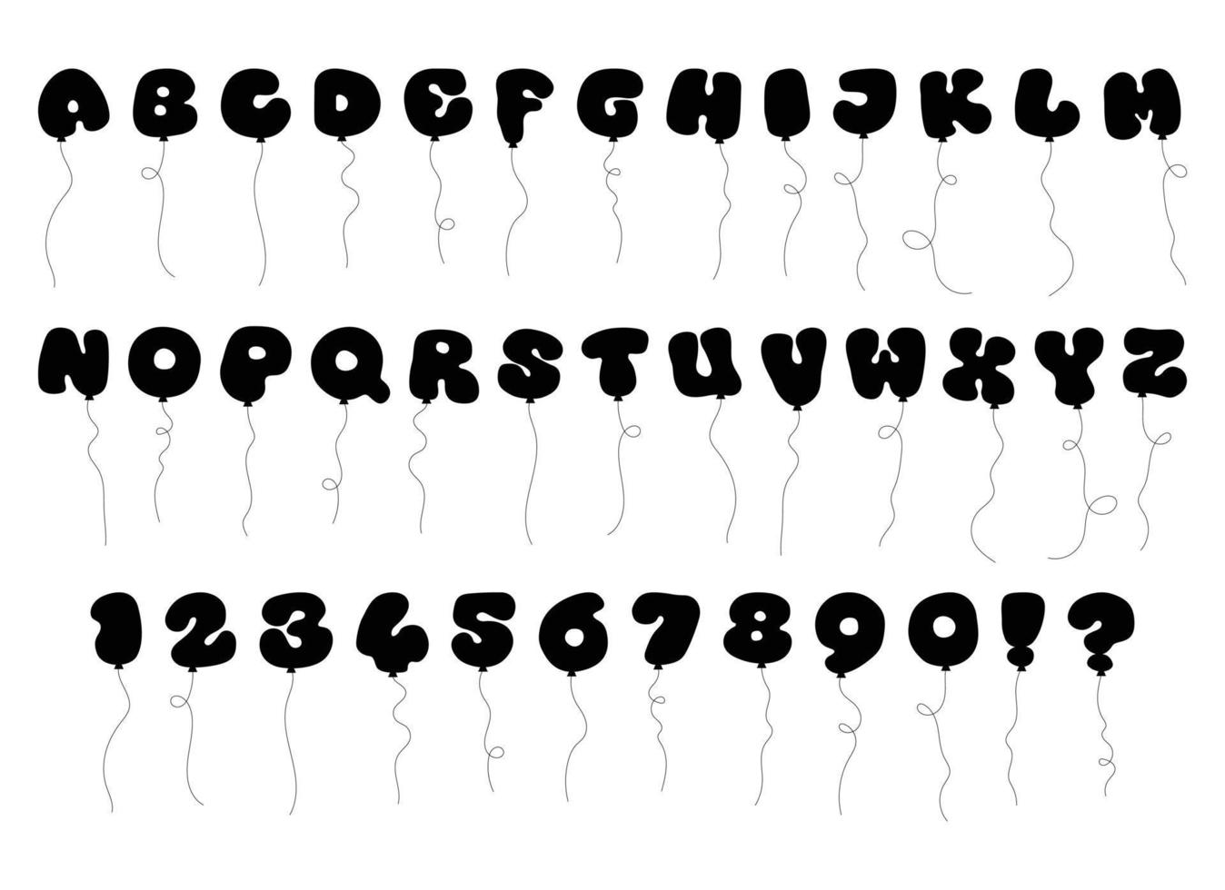 globo alfabeto silueta en dibujos animados estilo. de colores globo letras y números vector